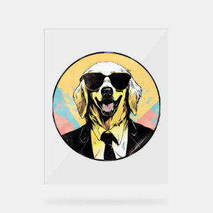 Golden Retriever Dog Businessman   Acrylic Sign
