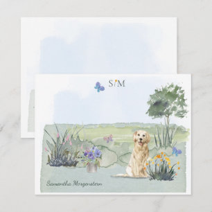 Golden Retriever Dog Butterfly Monogram Name Card