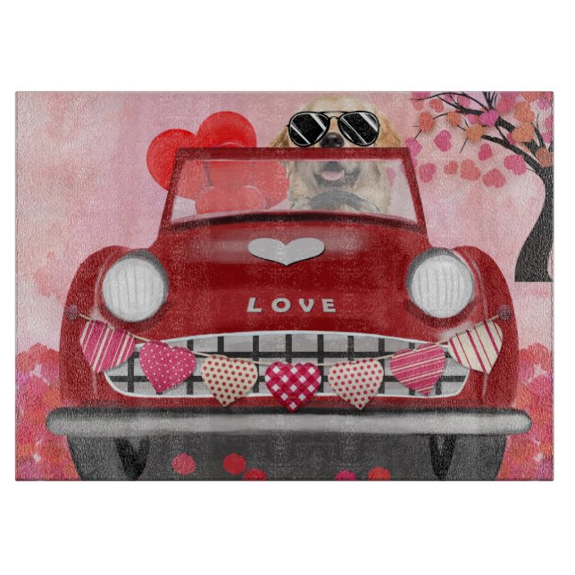 Golden Retriever Dog Car with Hearts Valentine's   Cutting Board (Front)
