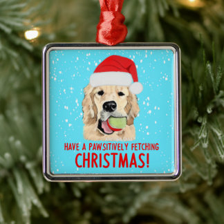 Golden Retriever Dog Ceramic Christmas Ornament,  Metal Ornament