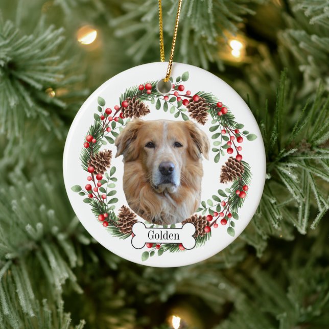 golden retriever dog ceramic ornament (Tree)