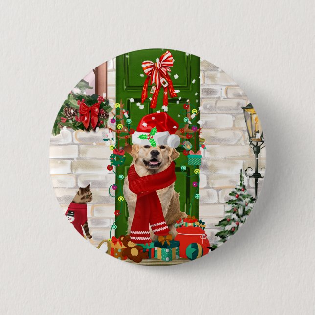 Golden Retriever Dog Christmas 6 Cm Round Badge (Front)