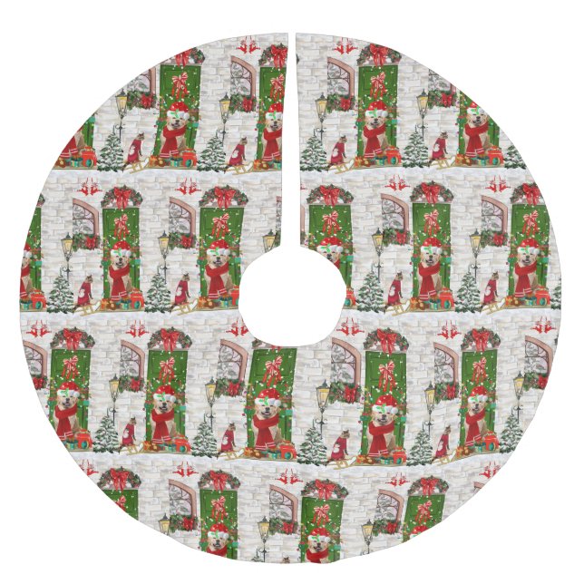 Golden Retriever Dog Christmas  Brushed Polyester Tree Skirt (Front)