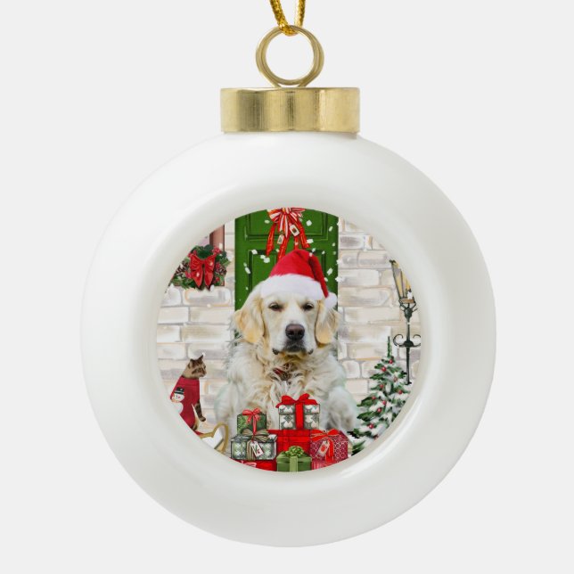 Golden Retriever Dog Christmas  Ceramic Ball Christmas Ornament (Front)