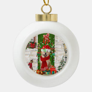 Golden Retriever Dog Christmas Ceramic Ball Christmas Ornament