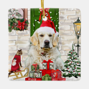 Golden Retriever Dog Christmas Ceramic Ornament