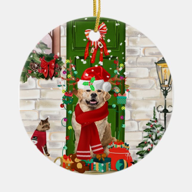 Golden Retriever Dog Christmas  Ceramic Ornament (Front)