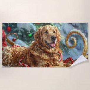 Golden Retriever Dog Christmas Festive  Beach Towel