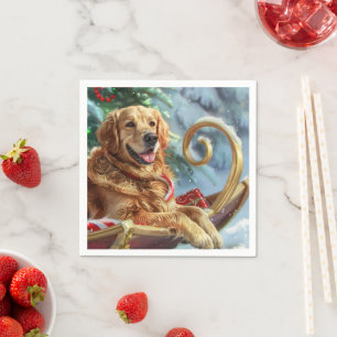 Golden Retriever Dog Christmas Festive  Napkin