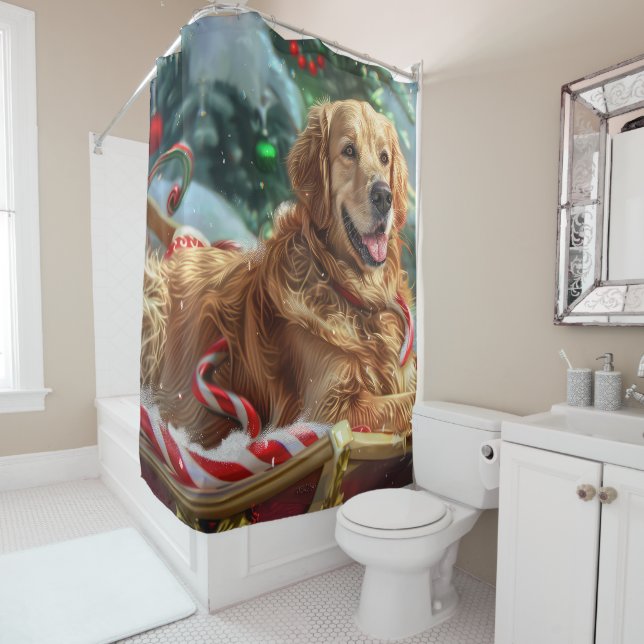 Golden Retriever Dog Christmas Festive  Shower Curtain (In Situ)