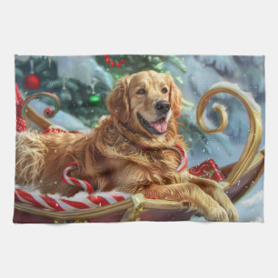 Golden Retriever Dog Christmas Festive  Tea Towel