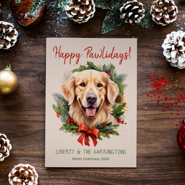 Golden Retriever Dog Christmas Happy Pawlidays Holiday Card (Creator Uploaded)