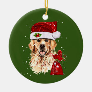 Golden Retriever Dog Christmas Holiday Gift Ceramic Ornament