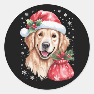 Golden Retriever Dog Christmas Light Holiday Party Classic Round Sticker