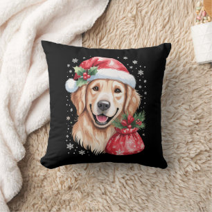 Golden Retriever Dog Christmas Light Holiday Party Cushion