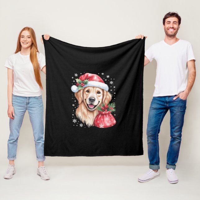 Golden Retriever Dog Christmas Light Holiday Party Fleece Blanket (In Situ)
