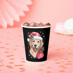 Golden Retriever Dog Christmas Light Holiday Party Paper Cups