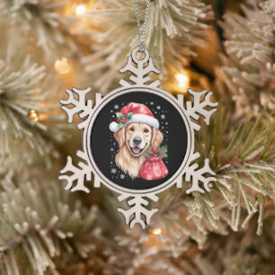 Golden Retriever Dog Christmas Light Holiday Party Snowflake Pewter Christmas Ornament