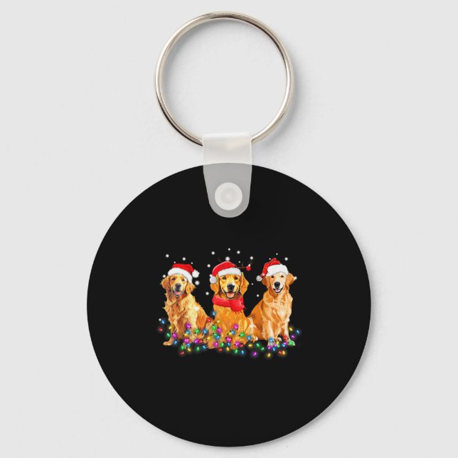 Golden Retriever Dog Christmas Lights Cute Matchin Key Ring (Front)