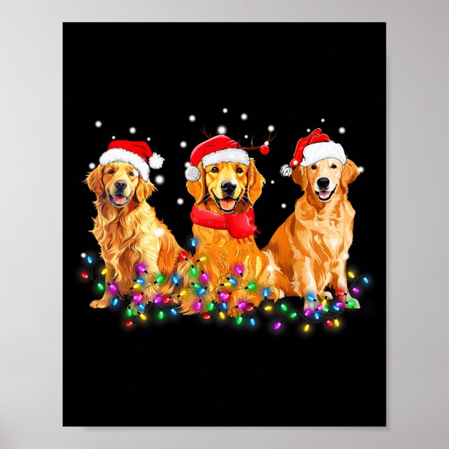 Golden Retriever Dog Christmas Lights Cute Matchin Poster (Front)