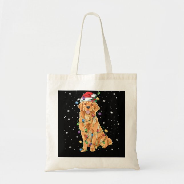 Golden Retriever Dog Christmas Lights Santa Hat Do Tote Bag (Front)