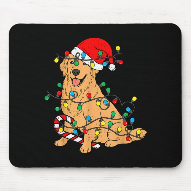 Golden Retriever Dog Christmas Lights Xmas Pet Dog Mouse Pad (Front)