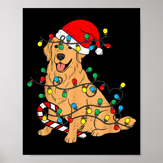 Golden Retriever Dog Christmas Lights Xmas Pet Dog Poster (Front)