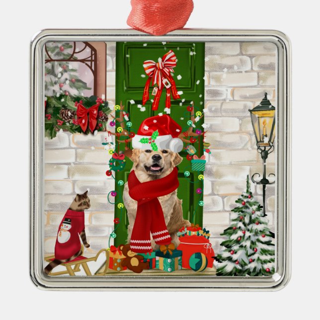 Golden Retriever Dog Christmas Metal Ornament (Front)