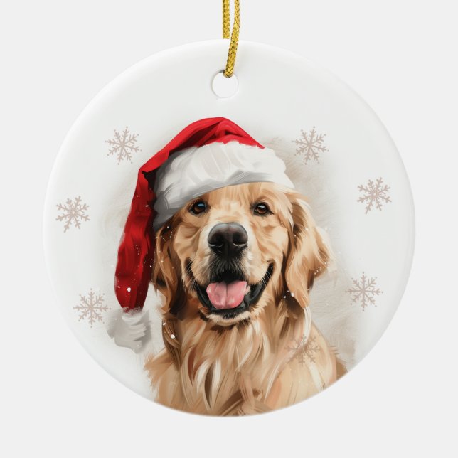 Golden Retriever Dog Christmas Personalized Ceramic Ornament (Front)