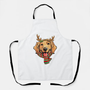 Golden Retriever Dog Christmas Reindeer Santa Hat Apron