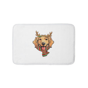 Golden Retriever Dog Christmas Reindeer Santa Hat Bath Mat