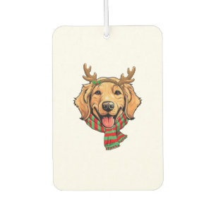 Golden Retriever Dog Christmas Reindeer Santa Hat Car Air Freshener