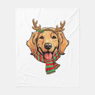 Golden Retriever Dog Christmas Reindeer Santa Hat Fleece Blanket