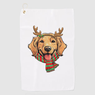 Golden Retriever Dog Christmas Reindeer Santa Hat Golf Towel