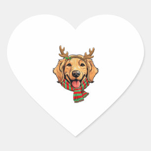 Golden Retriever Dog Christmas Reindeer Santa Hat  Heart Sticker