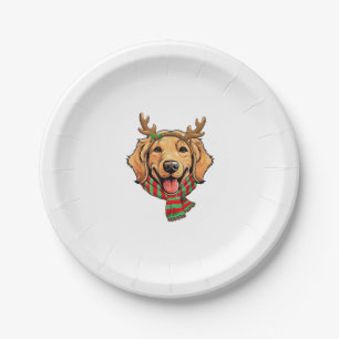 Golden Retriever Dog Christmas Reindeer Santa Hat Paper Plate