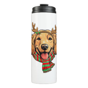 Golden Retriever Dog Christmas Reindeer Santa Hat Thermal Tumbler
