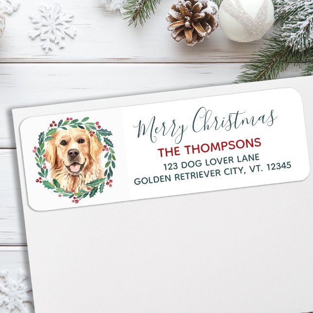 Golden Retriever Dog Christmas Return Address Label (Creator Uploaded)