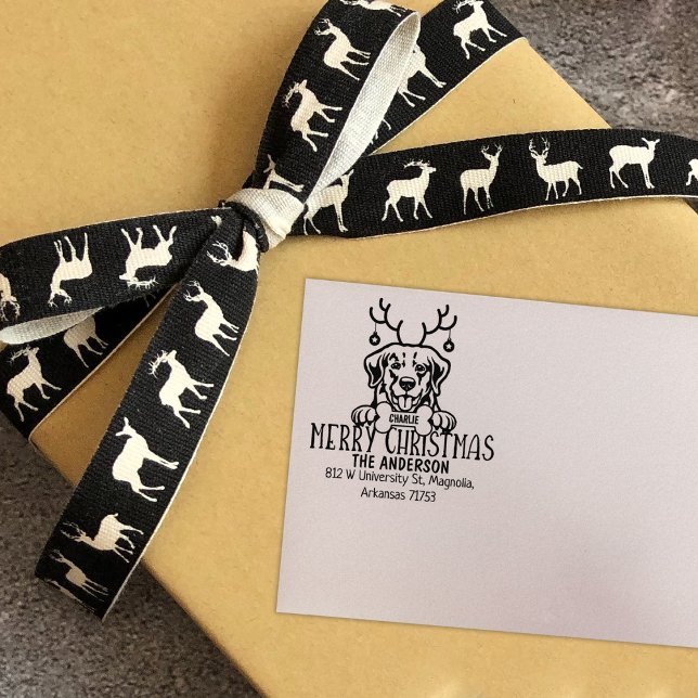 Golden Retriever Dog Christmas Return Address  Rubber Stamp (Creator Uploaded)