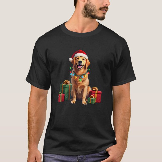 Golden Retriever dog Christmas Santa Claus Hat  T-Shirt (Front)