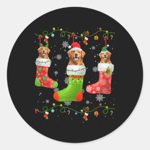 Golden Retriever Dog Christmas Socks Lights Puppy Classic Round Sticker