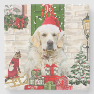Golden Retriever Dog Christmas  Stone Coaster