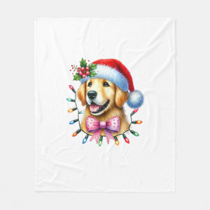 Golden Retriever Dog Coquette Bow Christmas Matchi Fleece Blanket