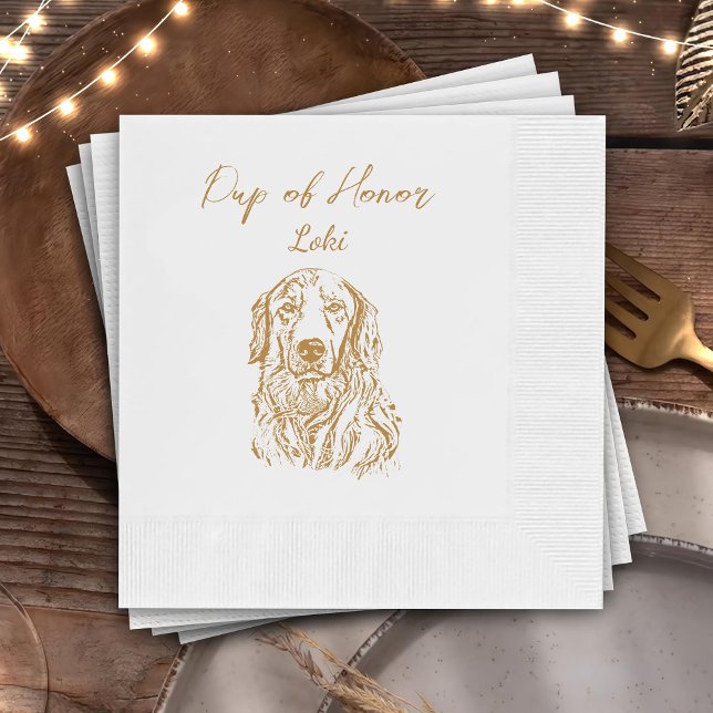 Golden Retriever Dog Custom Hand Drawing Wedding Napkin (Creator Uploaded)