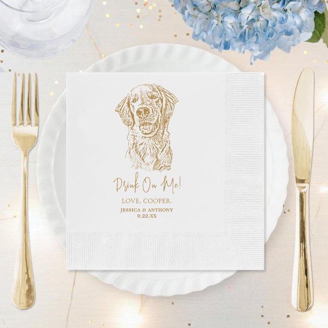 Golden Retriever Dog Custom Hand Drawing Wedding Napkin (Creator Uploaded)