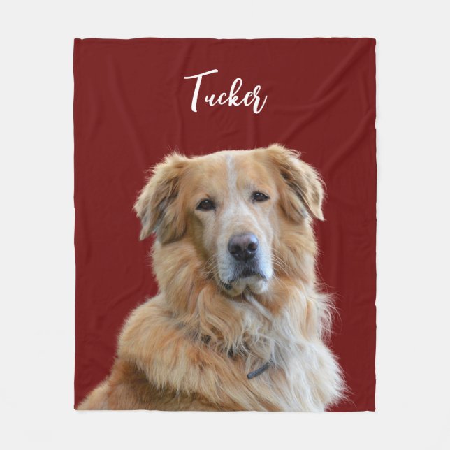 Golden Retriever Dog, Custom Photo and Name,Pet Fleece Blanket (Front)