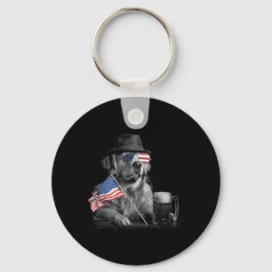 Golden Retriever Dog Dad Patriotic Aamerican Flag Key Ring