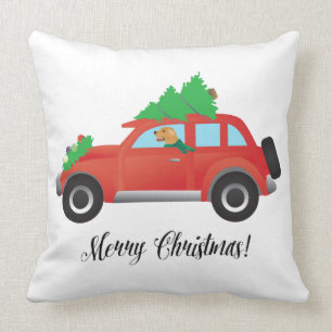 Golden Retriever Dog Driving a Car - Tree on Top Cushion