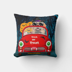Golden Retriever Dog Driving Car Scary Halloween Cushion