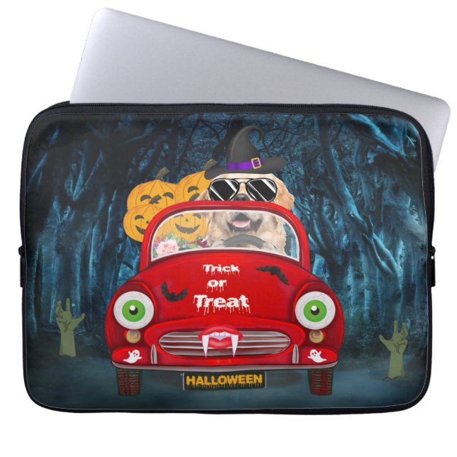 Golden Retriever Dog Driving Car Scary Halloween  Laptop Sleeve (Front)